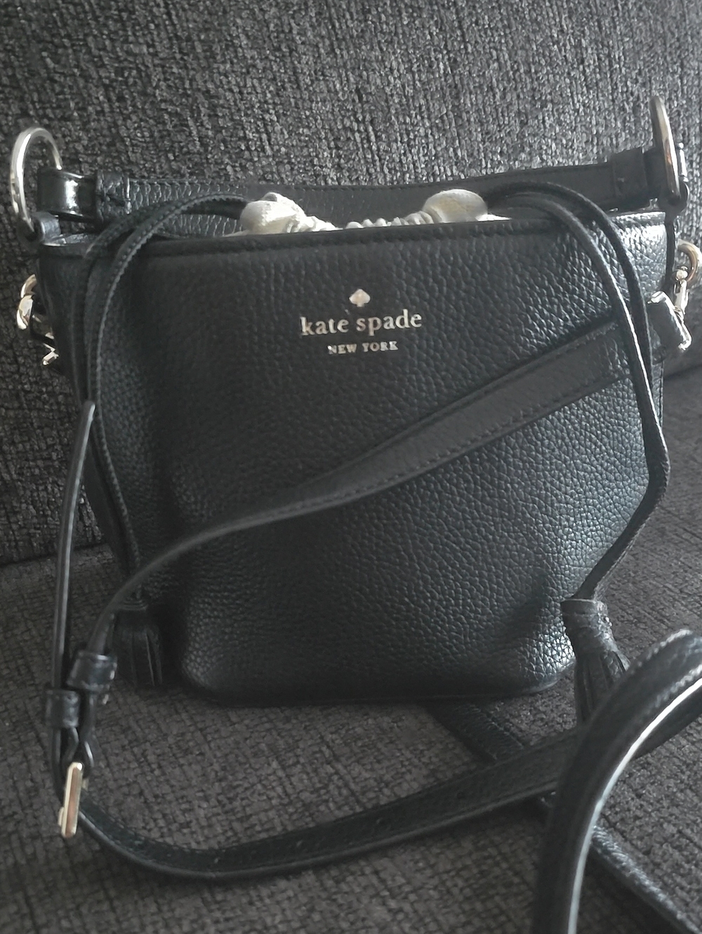kate spade Black Pebbled Leather Crossbody with Gold Logo